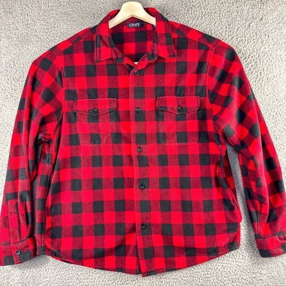 Chaps Buffalo Check Flannel Shacket Mens XL Black Red Plaid Lumberjack Outdoor‎ - Picture 1 of 14